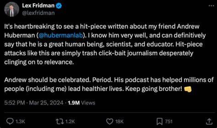 Andrew Huberman’s Opinion On Lex Fridman YouTube